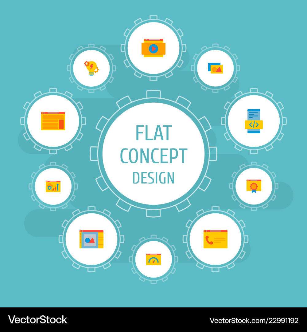 Set of website development icons flat style Set of website development icons flat style Vector Image