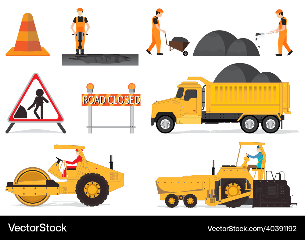 Set of workers change the alphalt Set of workers change the alphalt vector image
