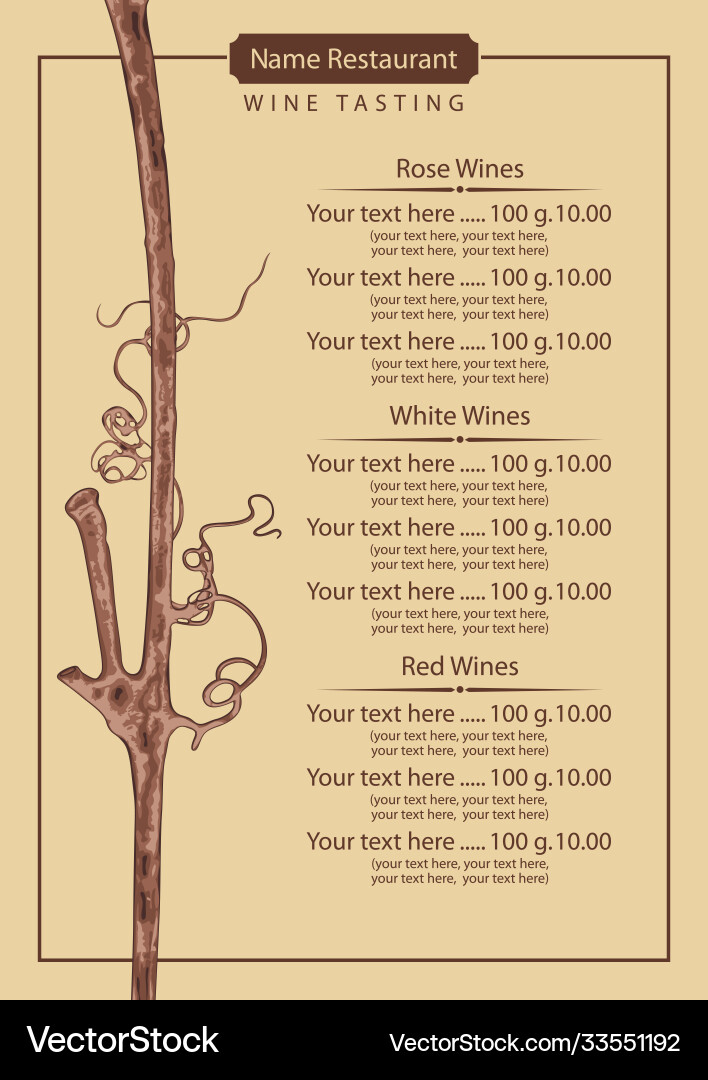 Wine list with a branch grapes and price Wine list with a branch grapes and price vector image