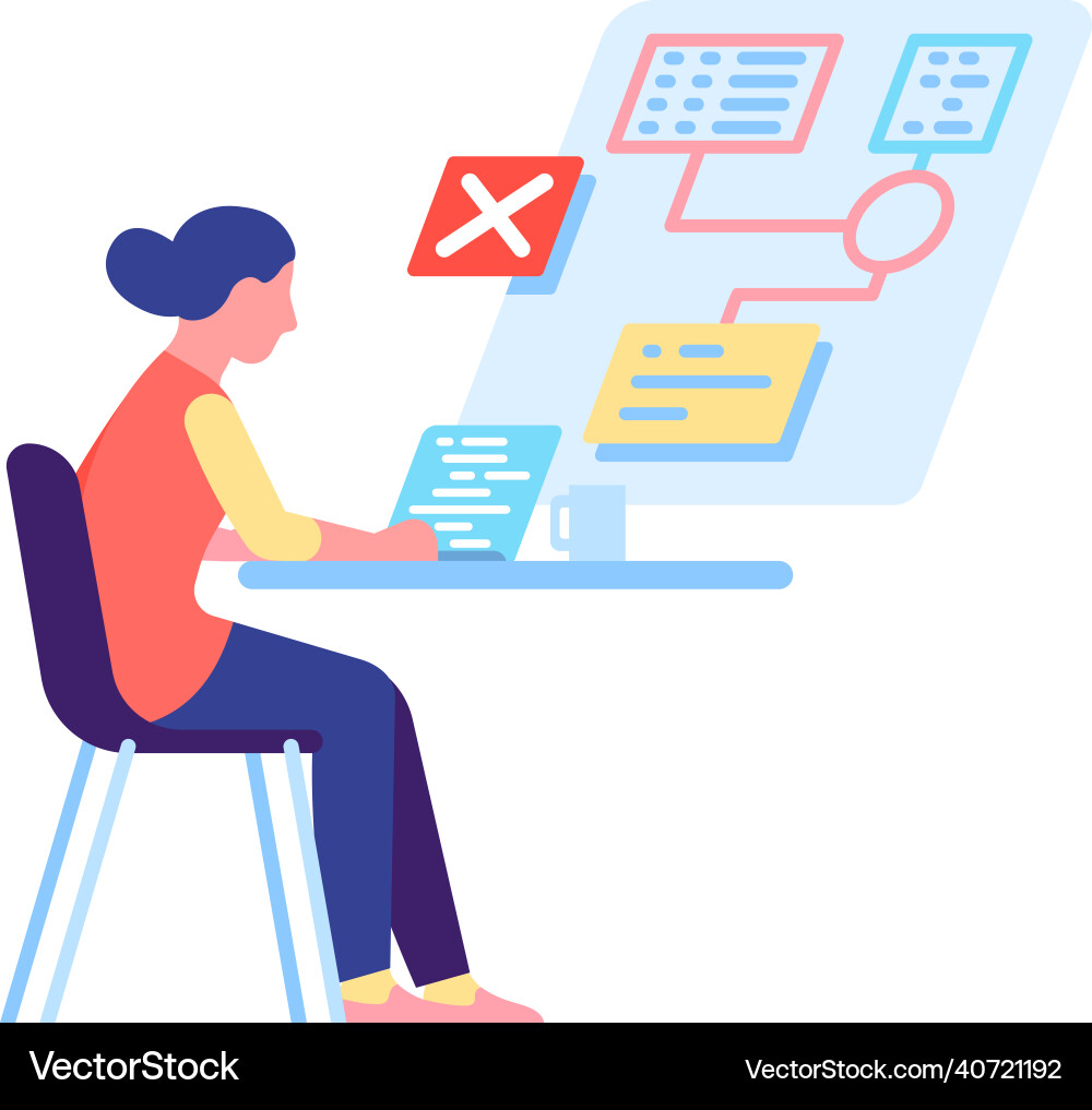 Woman programmer fixing bug girl working Woman programmer fixing bug girl working vector image