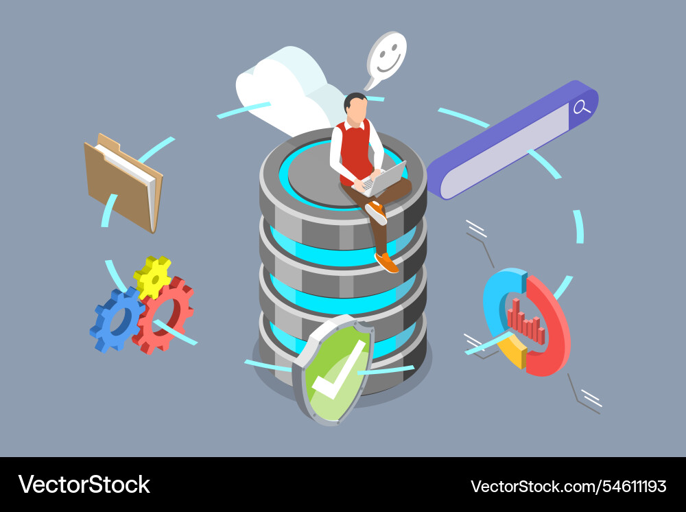 3d isometric flat of database 3d isometric flat of database vector image