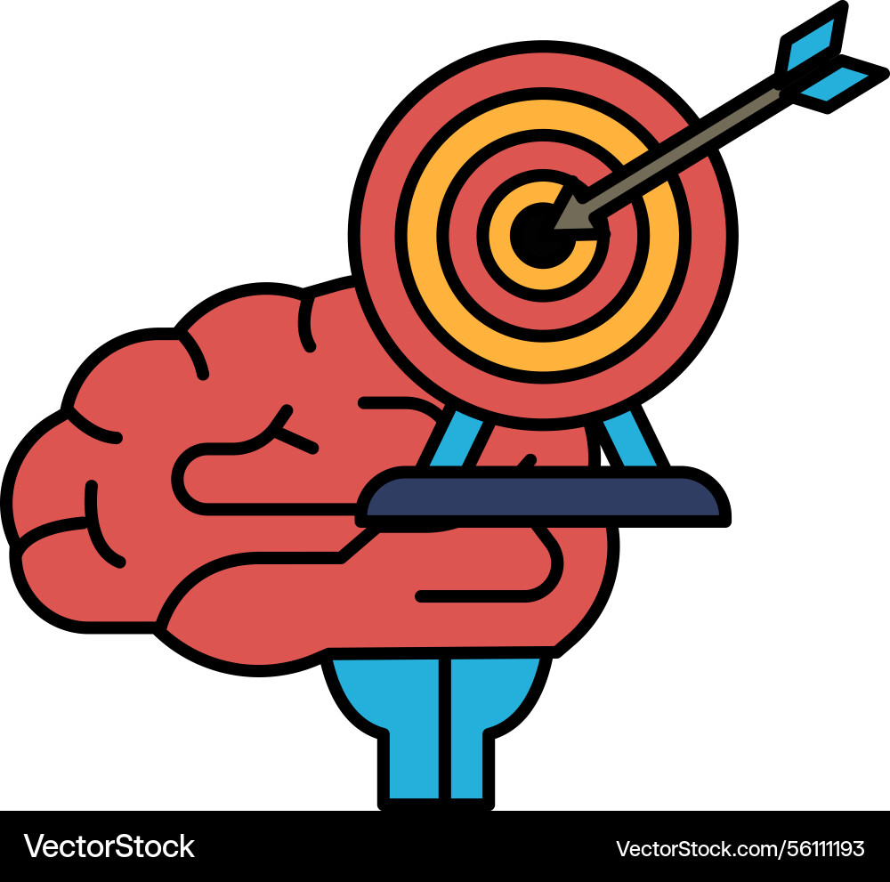 A brain with red arrow pointing to target A brain with red arrow pointing to target vector image