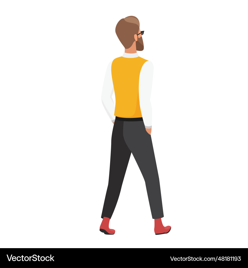 Back view of walking hipster man vector image