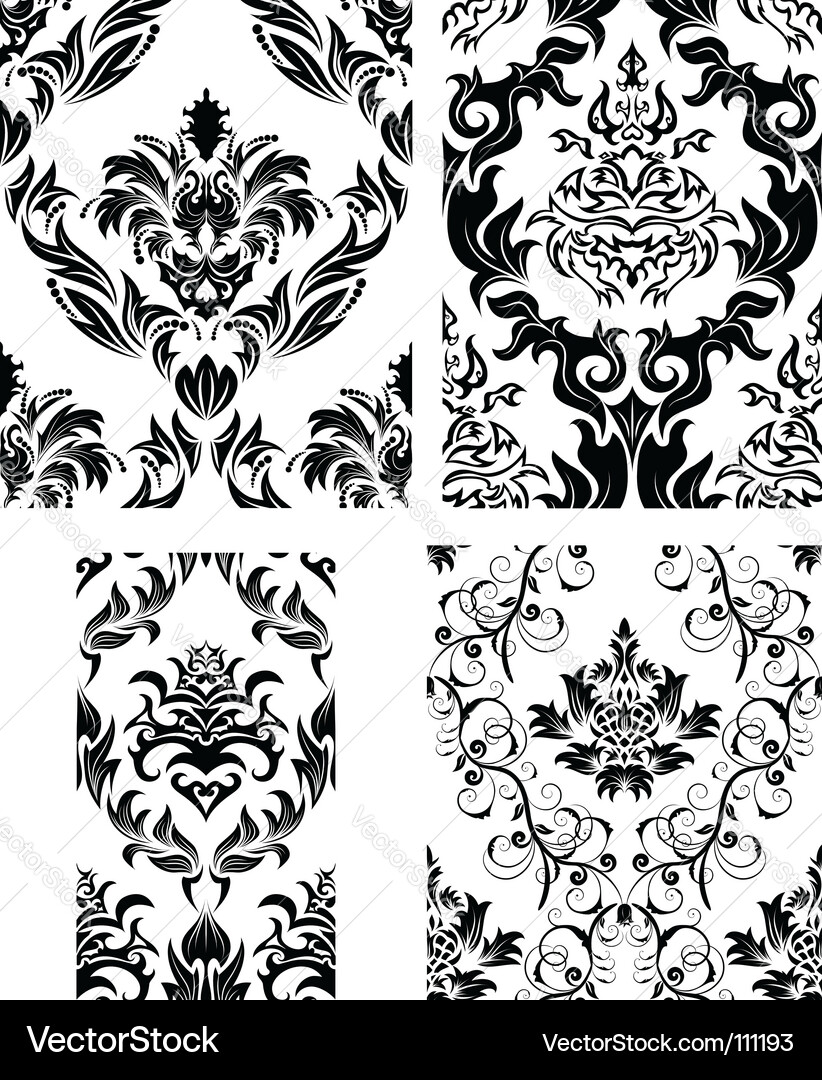 Damask patterns set vector image