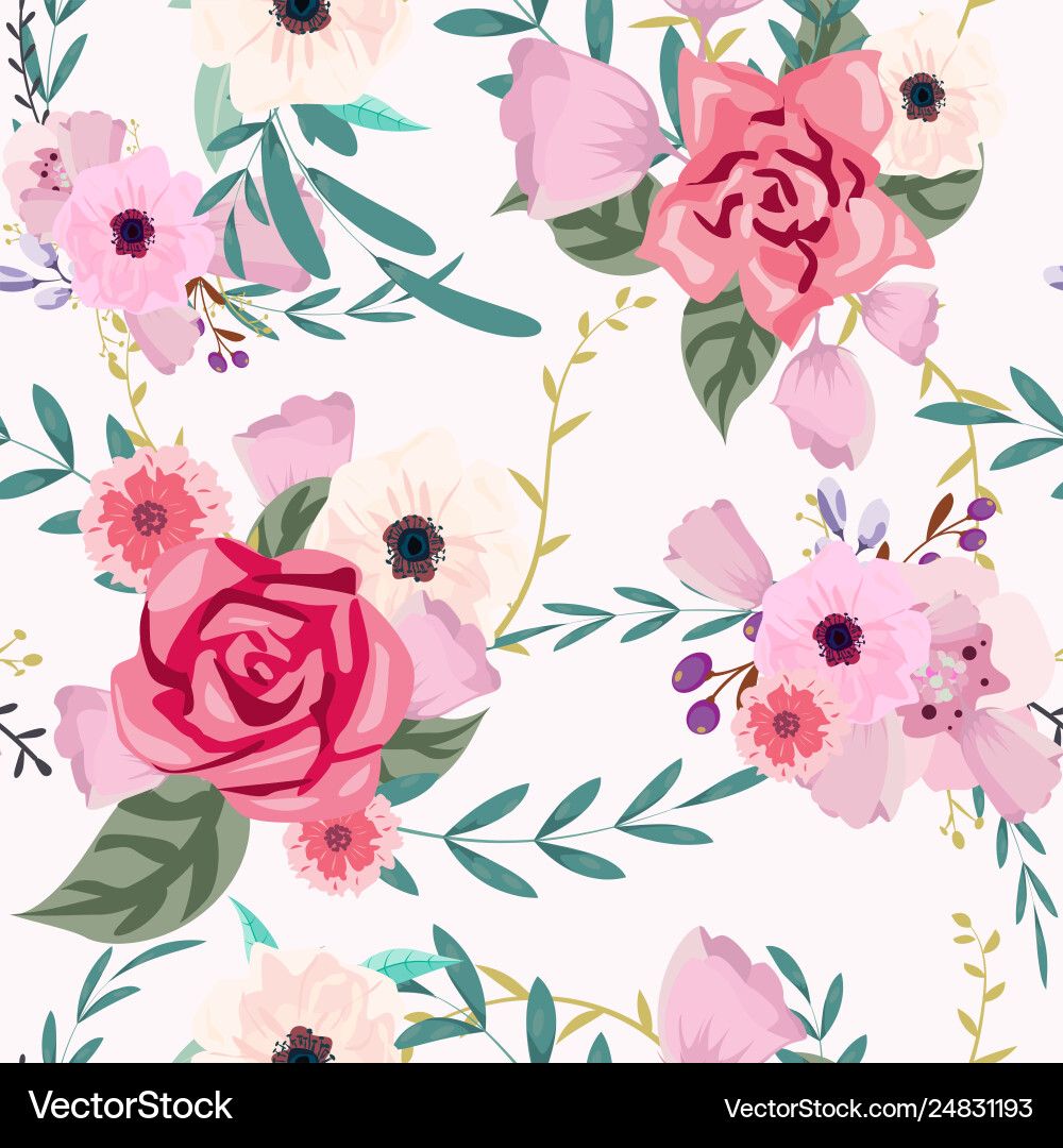 Floral and leaves seamless background Floral and leaves seamless background Vector Image