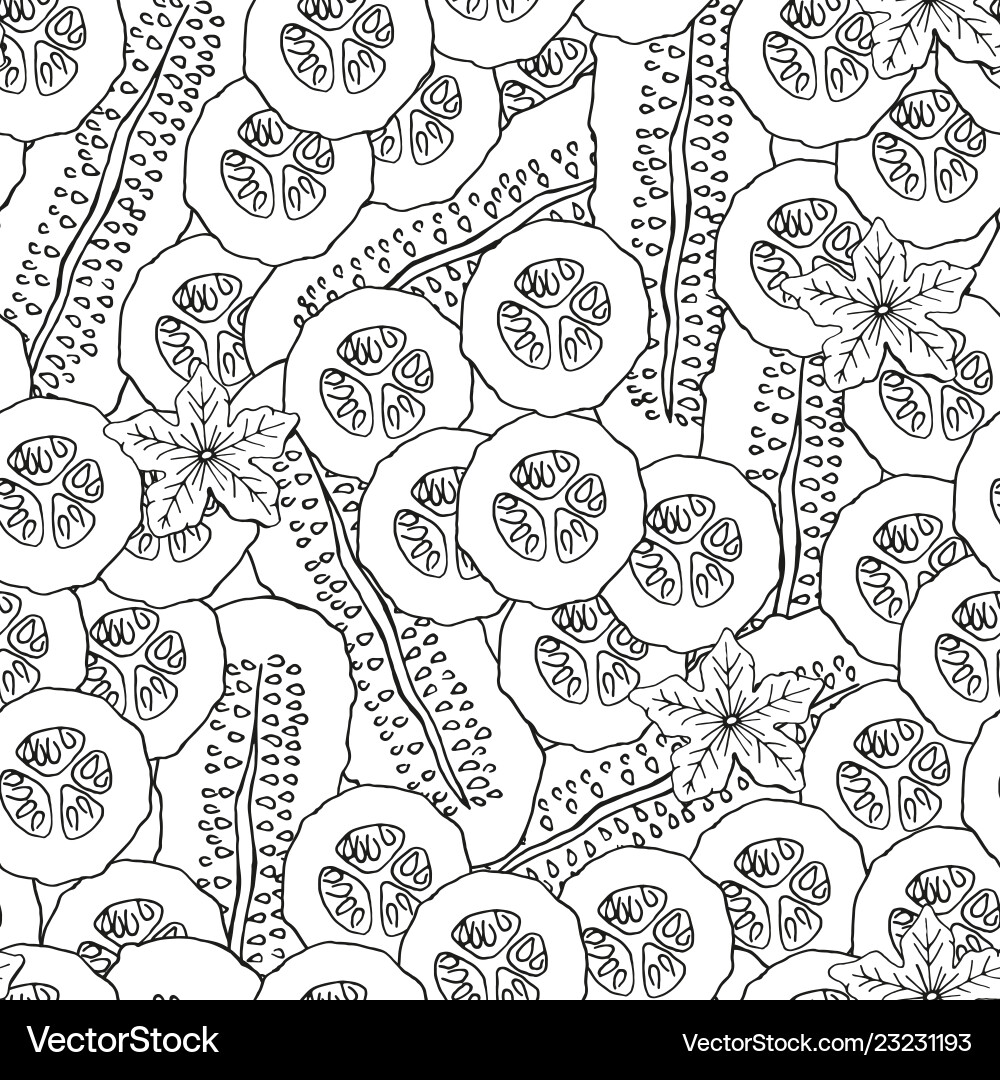Monochrome seamless pattern cucumbers in section Monochrome seamless pattern cucumbers in section vector image
