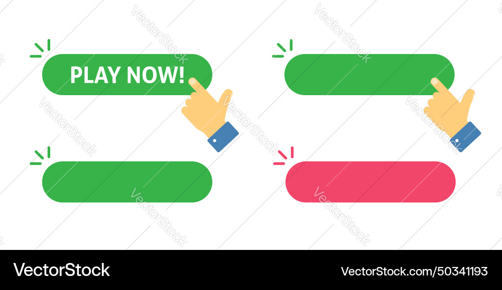 Play not button templates flat with hand pointer Play not button templates flat with hand pointer vector image