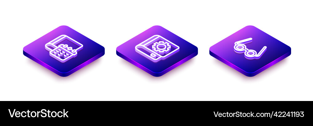 Set isometric line daily paper notepad user Set isometric line daily paper notepad user vector image