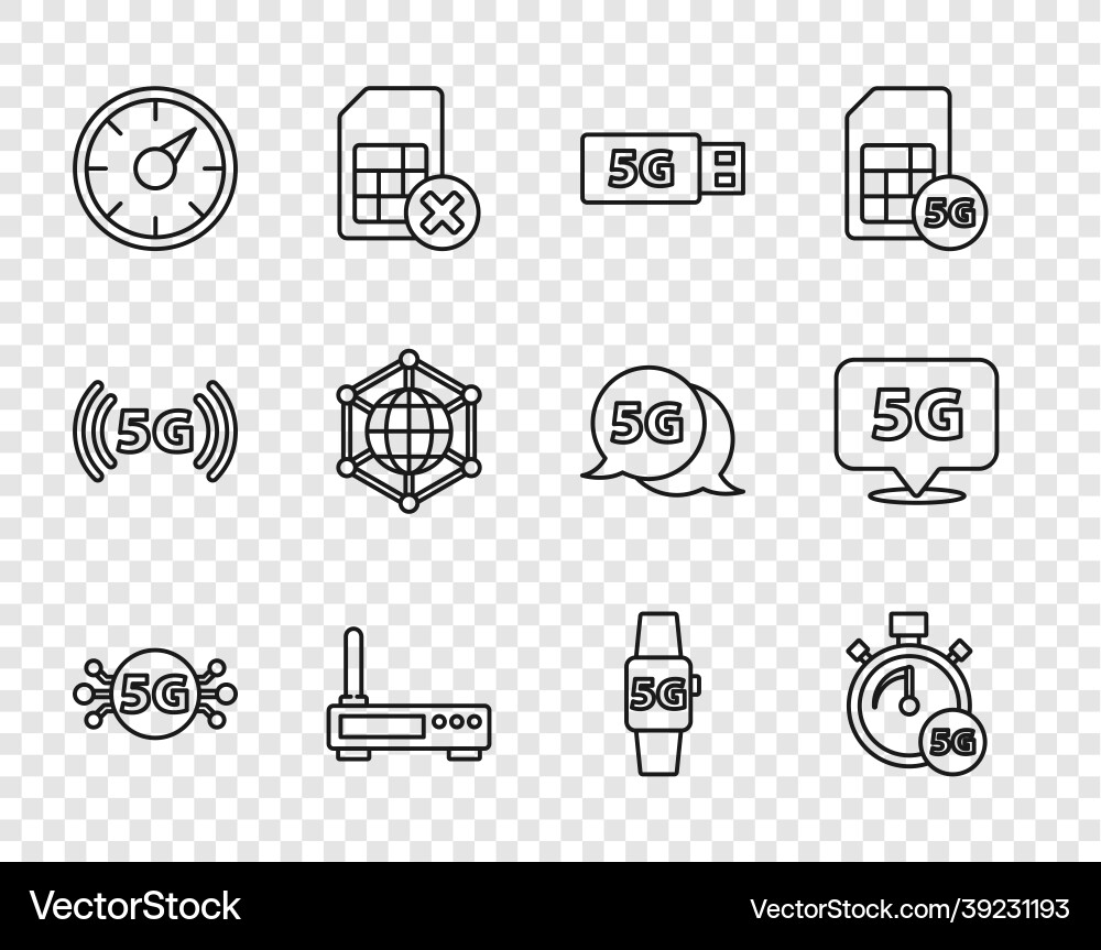 Set line 5g network digital speed meter modem Set line 5g network digital speed meter modem vector image