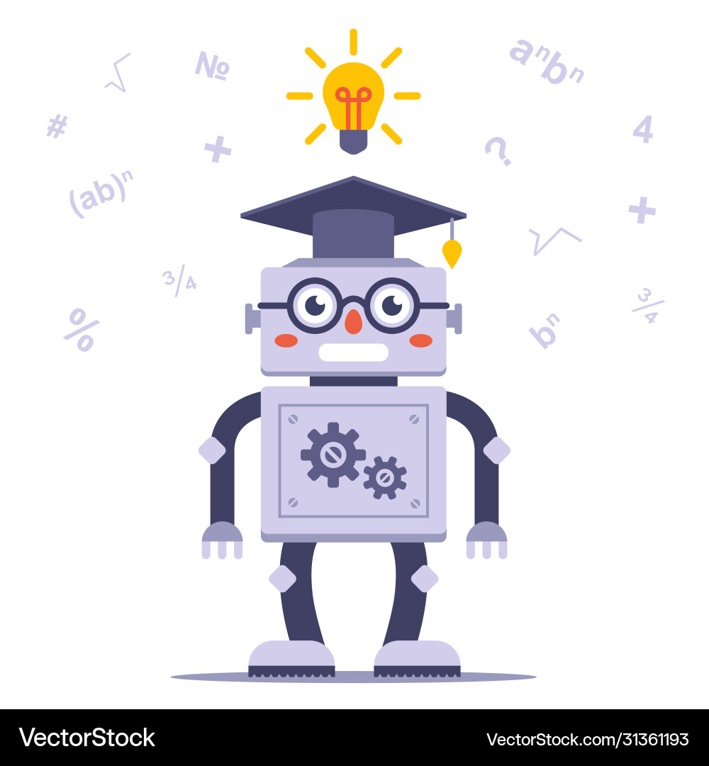 Smart robot with glasses solves problem vector image