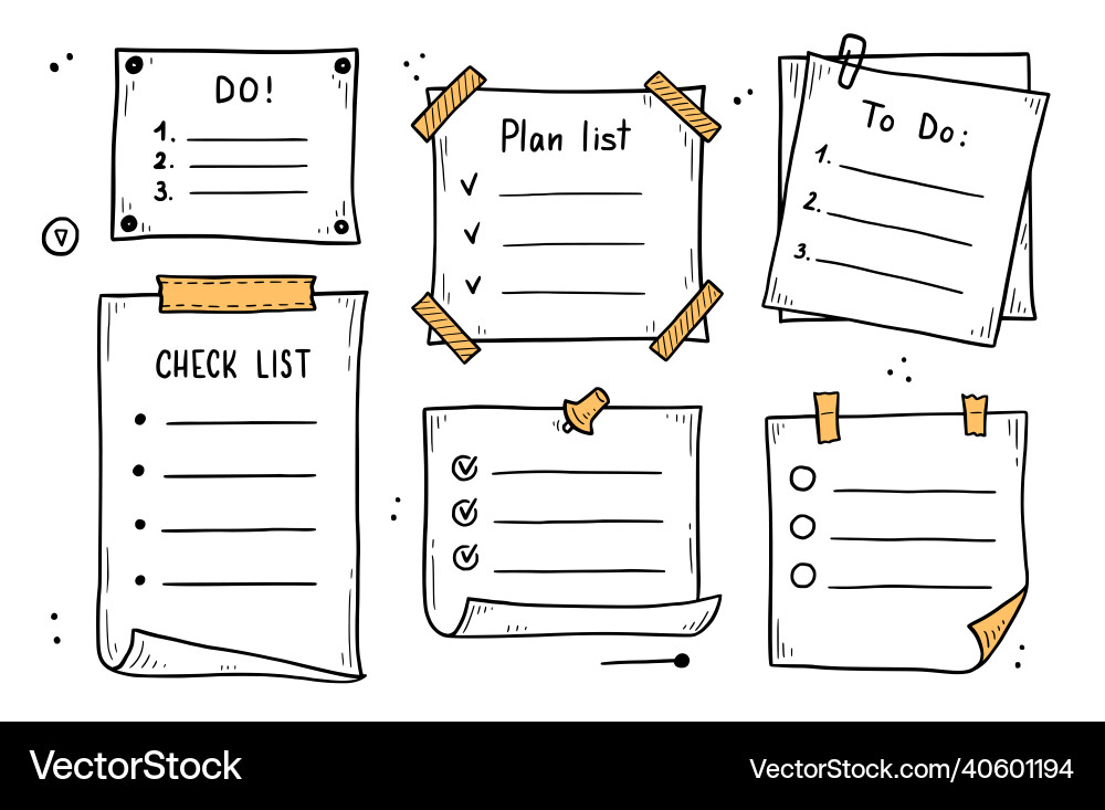 Doodle checklist set to do task list Doodle checklist set to do task list vector image
