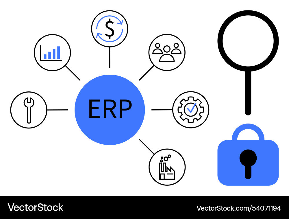 Erp system components and key icons in diagram Vector Image