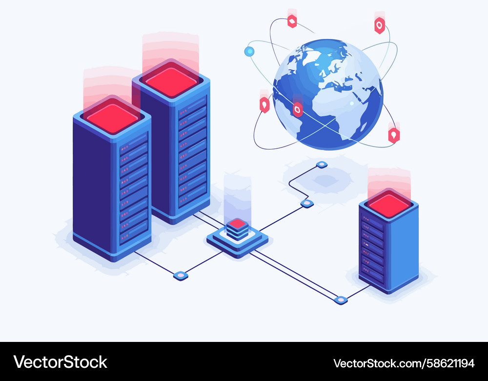 Global Network Server System Vector Image