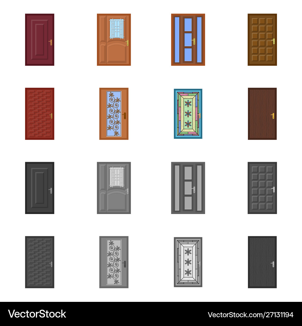 Isolated object door and front sign set vector image