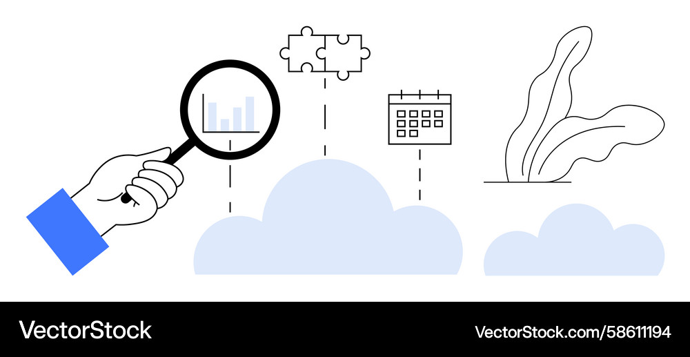 Magnifying glass analyzing data with integration Magnifying glass analyzing data with integration Vector Image