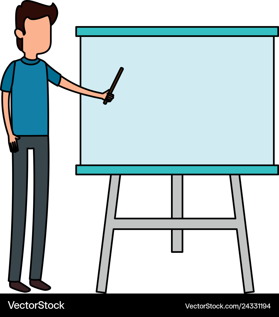 Man teaching with paperboard character Man teaching with paperboard character Vector Image