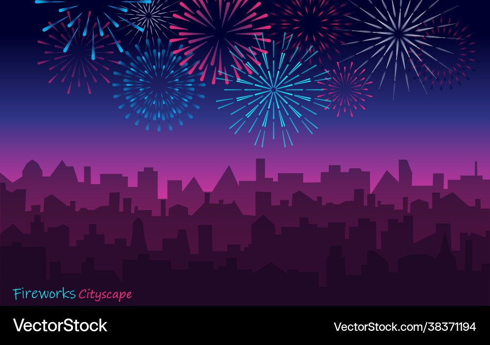 Nacht Stadtlandschaft mit Feuerwerk Abendlandschaft Nacht Stadtlandschaft mit Feuerwerk Abendlandschaft vektorbild