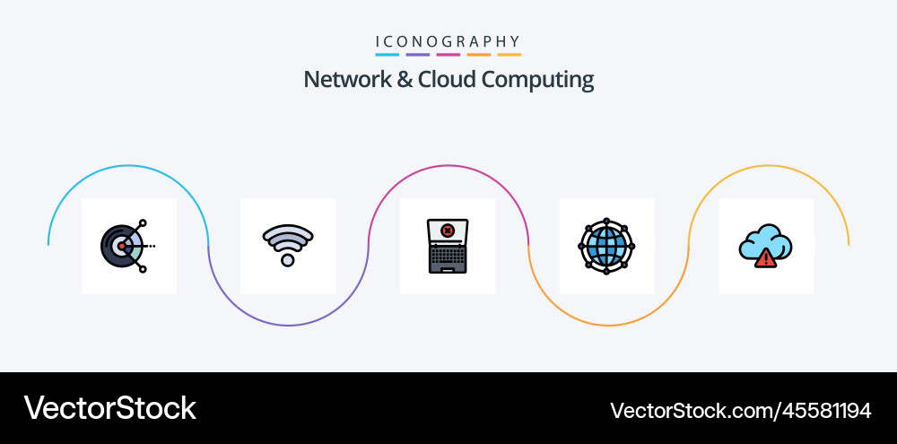 Network and cloud computing line filled flat 5 vector image