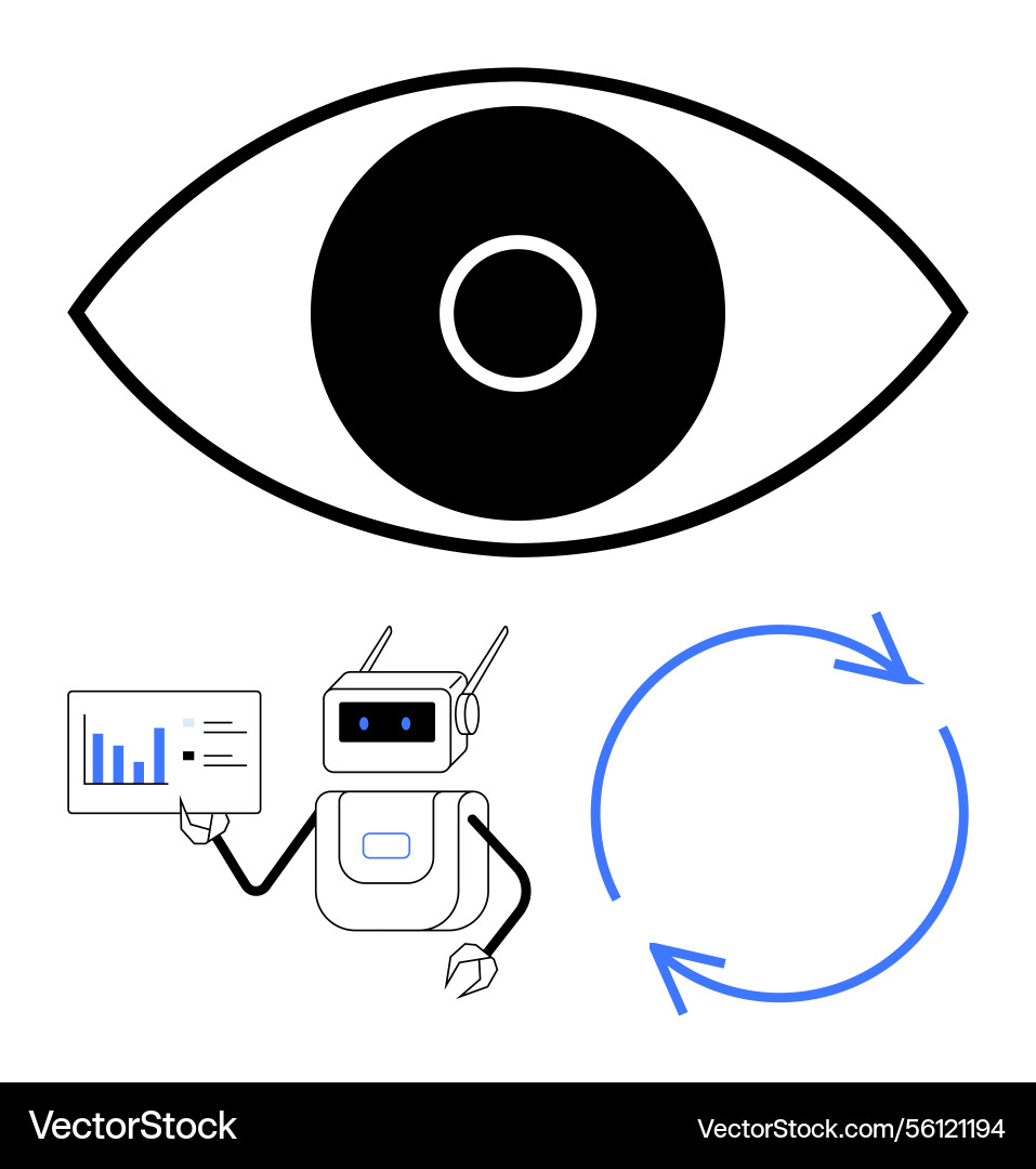 Robot analyzing data with eye icon and circular Robot analyzing data with eye icon and circular Vector Image