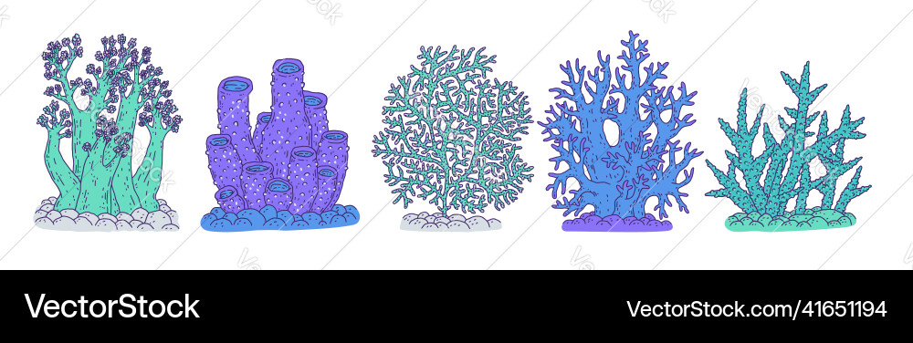 Set blue corals different forms coralline Set blue corals different forms coralline vector image