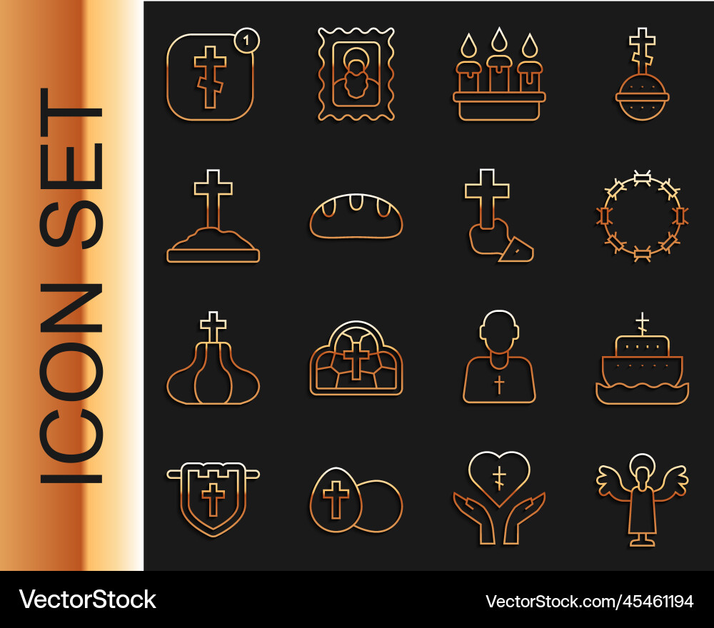 Set line angel ark of noah crown thorns burning Set line angel ark of noah crown thorns burning vector image