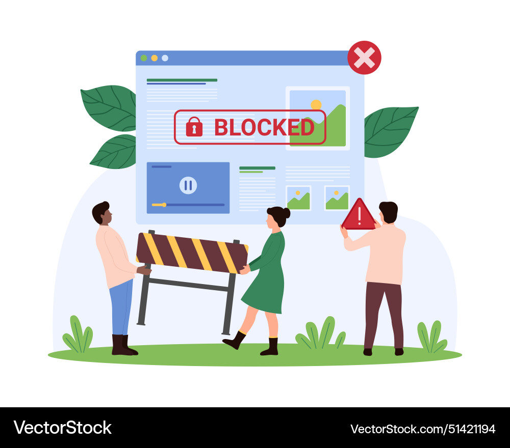 Warning message of tiny people when web page Warning message of tiny people when web page vector image