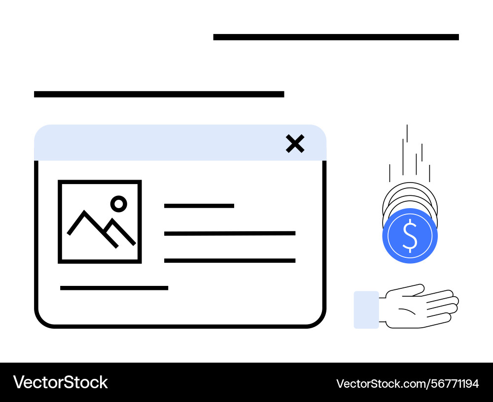 Web page with money flowing into open hand Web page with money flowing into open hand Vector Image