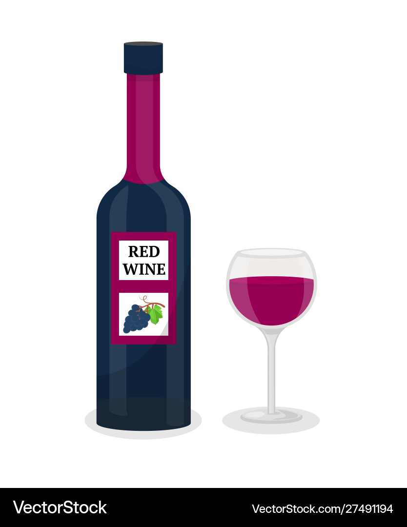 Wine bottle and glass flat Wine bottle and glass flat vector image
