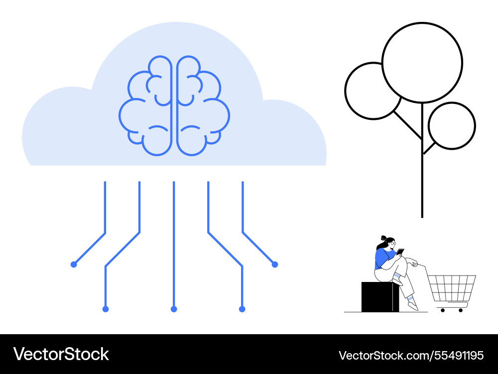 Cloud Computing Gehirn mit Datenlinks Umriss Cloud Computing Gehirn mit Datenlinks Umriss vektorbild