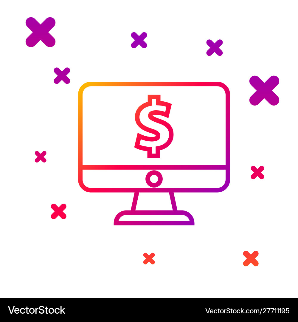 Color line computer monitor with dollar symbol Color line computer monitor with dollar symbol vector image