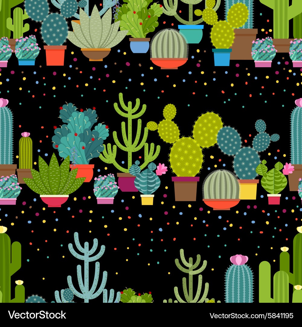 Horizontal patterns of cactus in flat style vector image