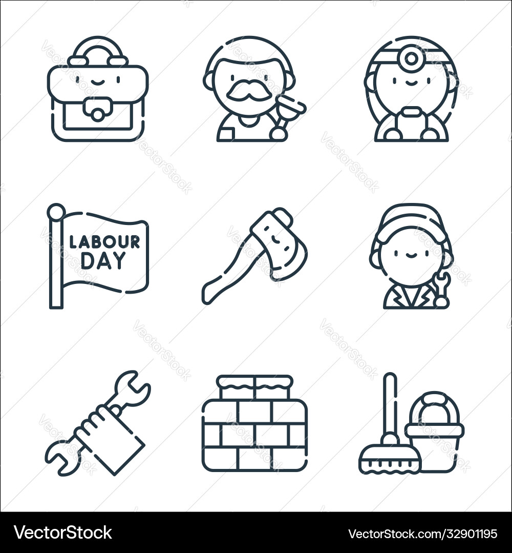 Labour day line icons linear set quality Labour day line icons linear set quality vector image