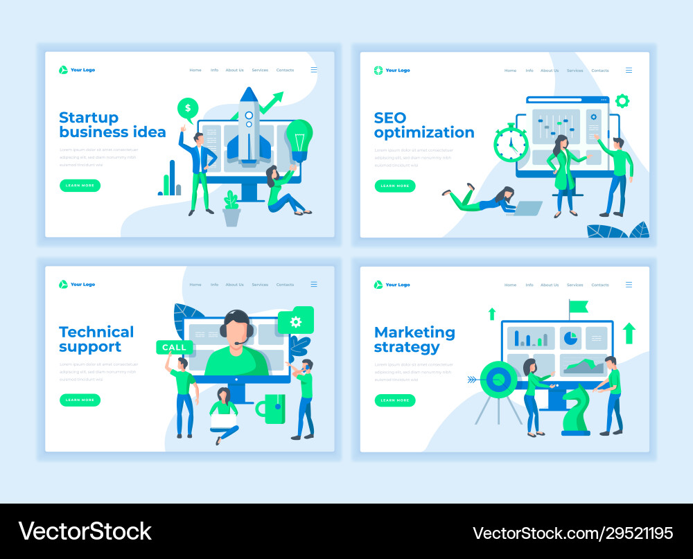 Landing page templates concept with cartoon office Landing page templates concept with cartoon office vector image
