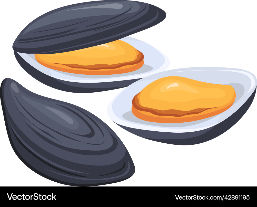 Mussel cartoon icon black gourmet shellfish food Mussel cartoon icon black gourmet shellfish food vector image