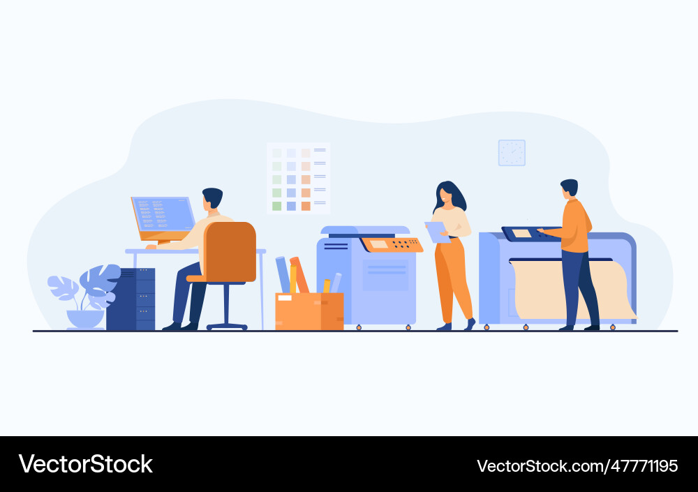 Print house workers using computers Print house workers using computers vector image