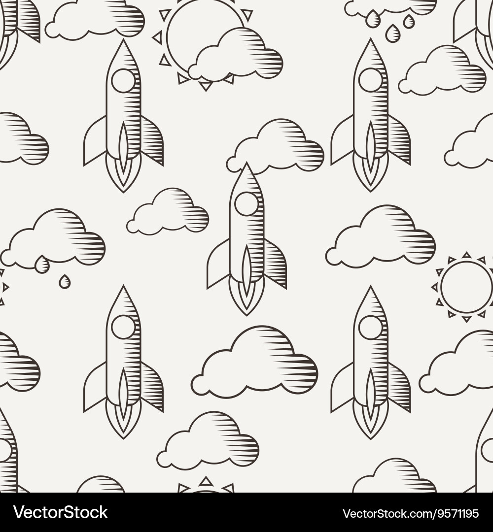 Seamless pattern with rockets clouds Vector Image