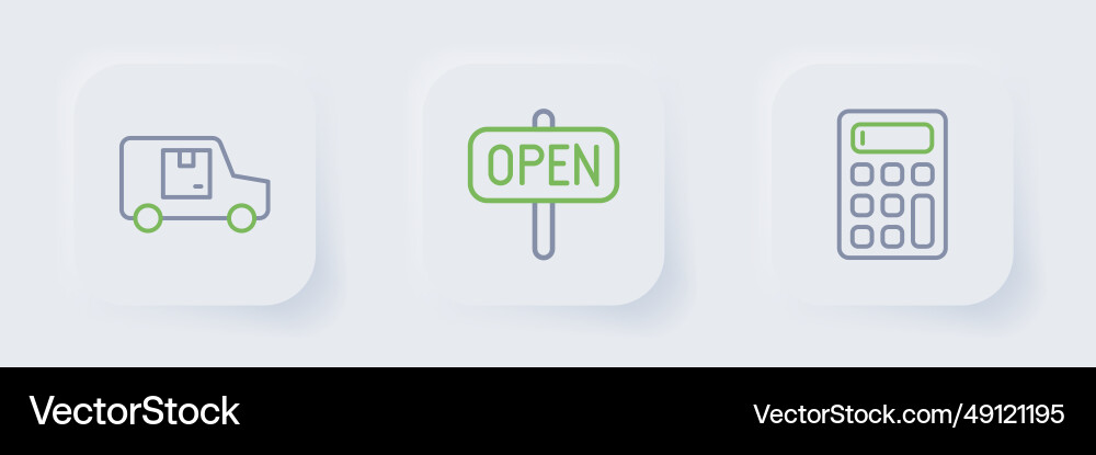 Set line calculator hanging sign with text open vector image