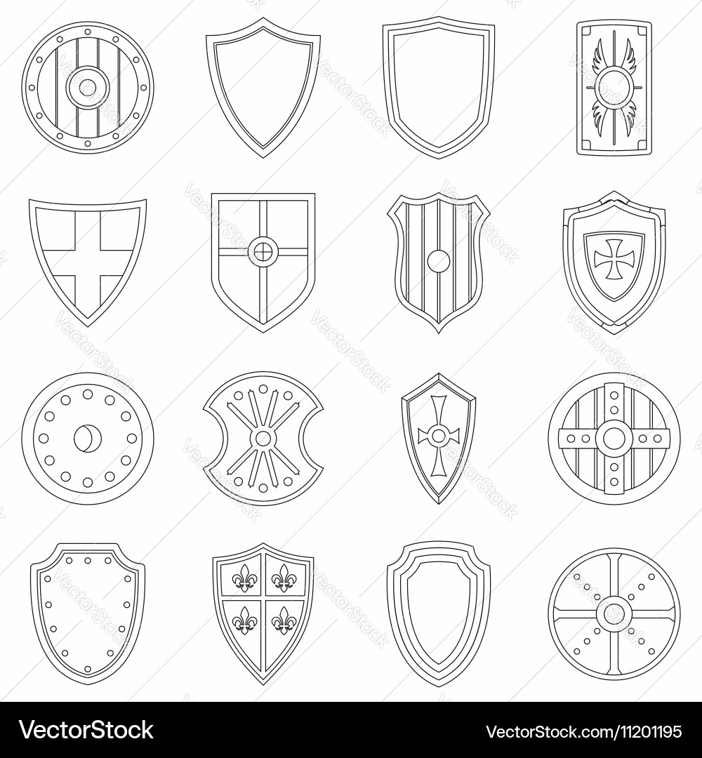 Shield frames icons set outline style vector image
