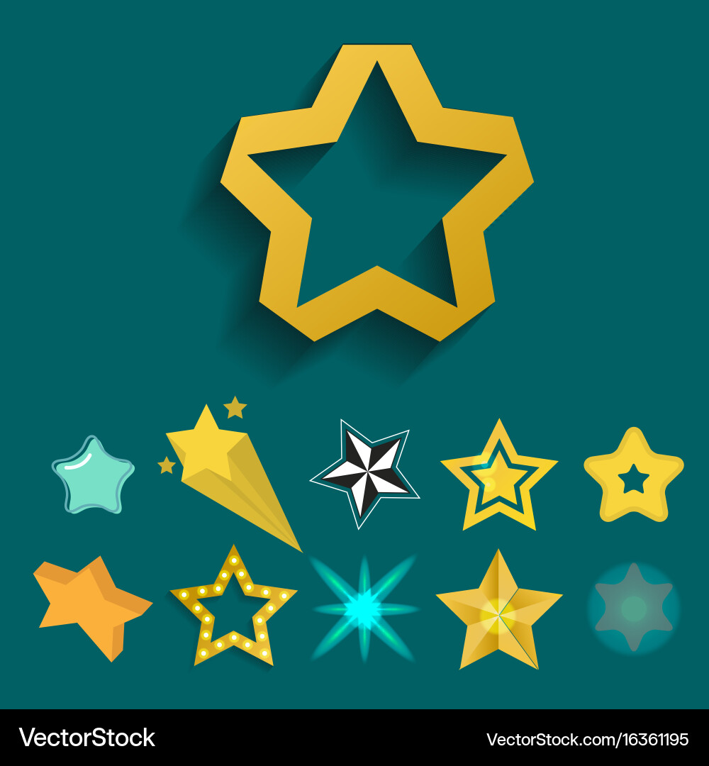 Shiny star icons in different style pointed Vector Image