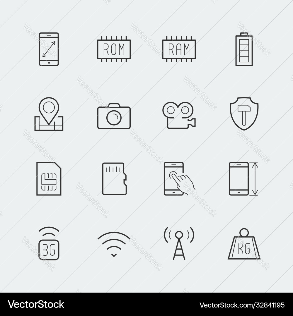 Smartphone parameters icon set screen dimensions Smartphone parameters icon set screen dimensions vector image