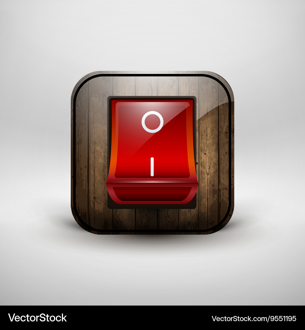 Switch with a shiny red button contains wood Vector Image