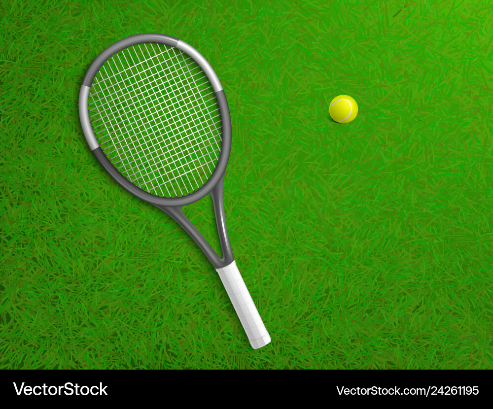 Tennisschläger Ball auf Gras realistisch Tennisschläger Ball auf Gras realistisch vektorbild