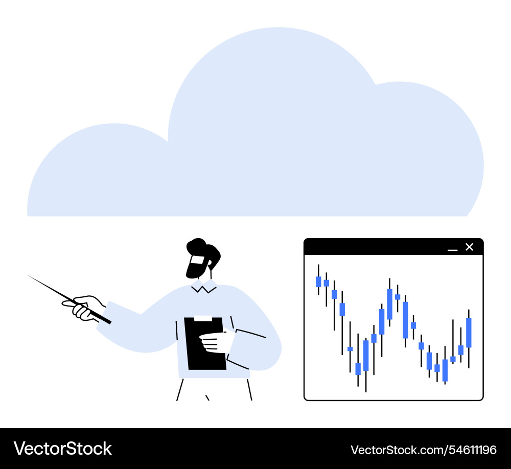 Analyst presenting data trends with presentation Analyst presenting data trends with presentation vector image