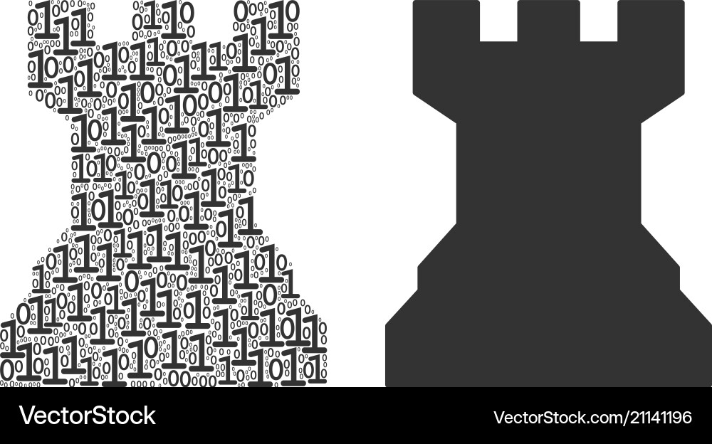 Chess tower mosaic of binary digits Vector Image