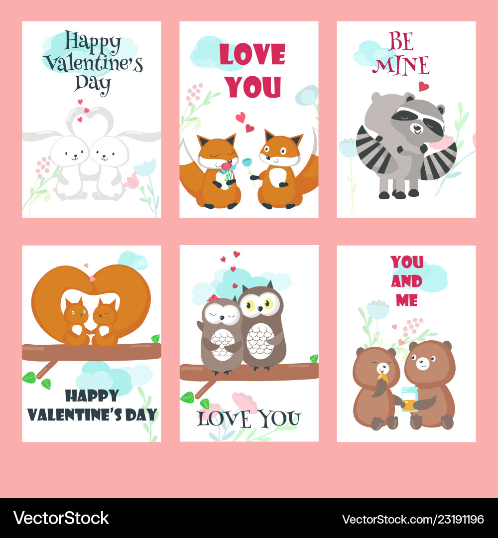 Cute Animal Valentine Cards Vector Image