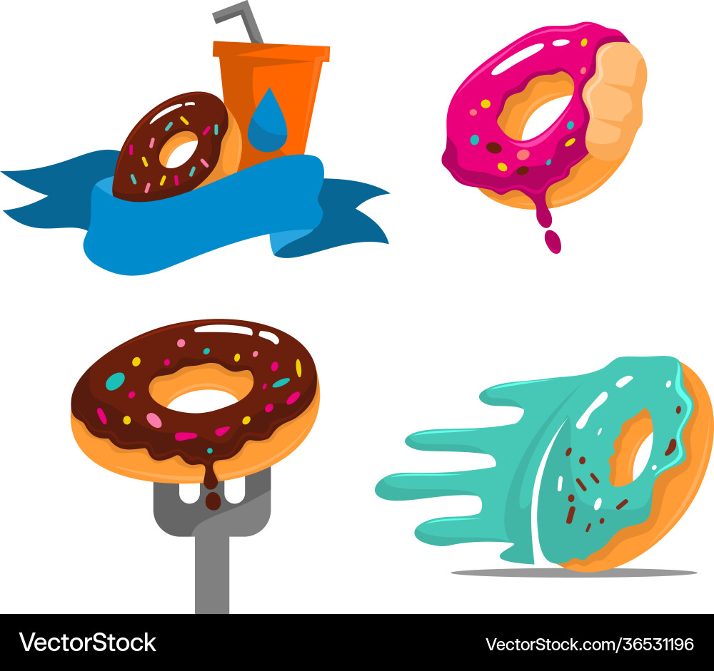 Donuts with several variations set color draw Vector Image
