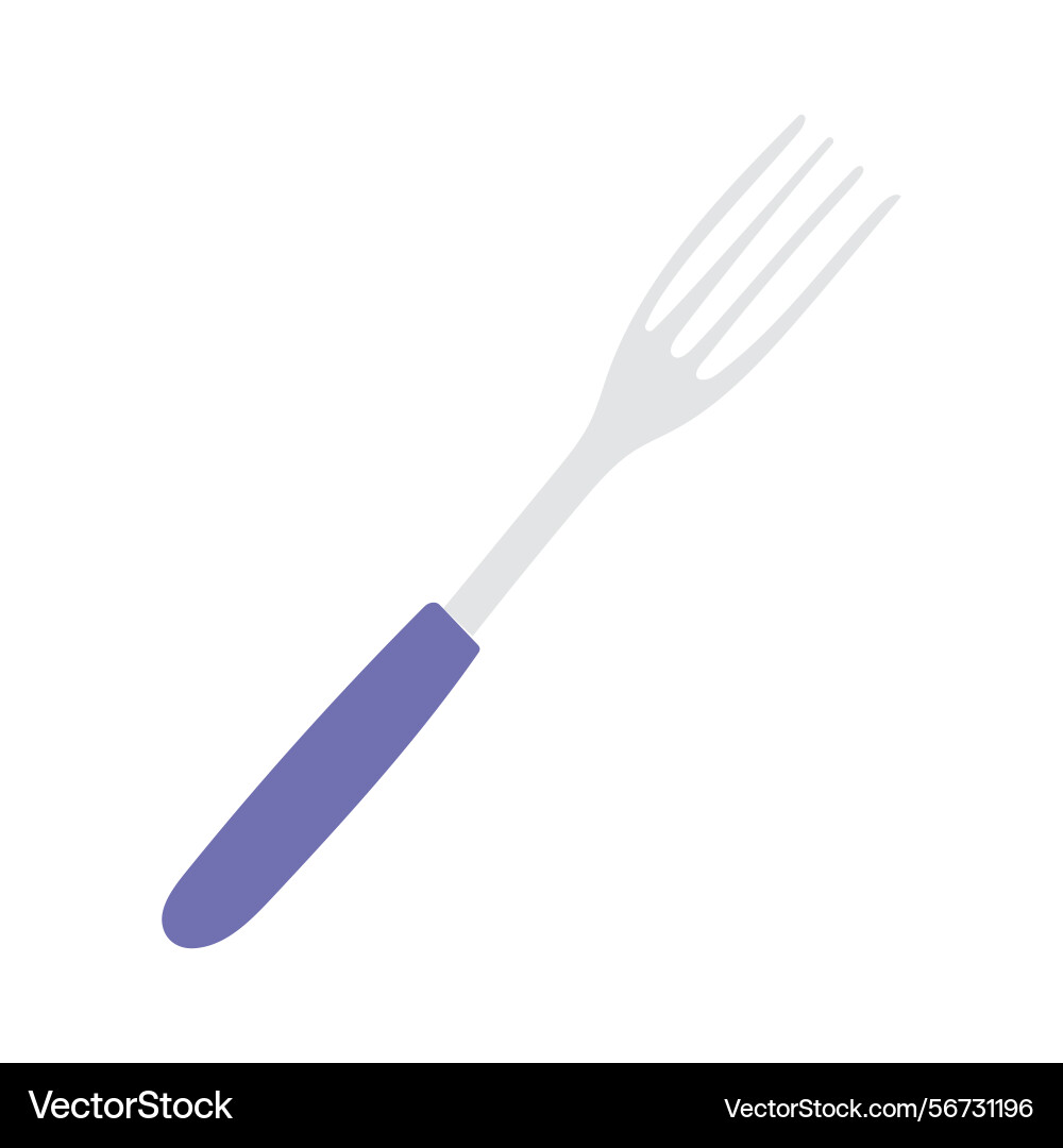 Fork with a purple handle resting on plain Vector Image