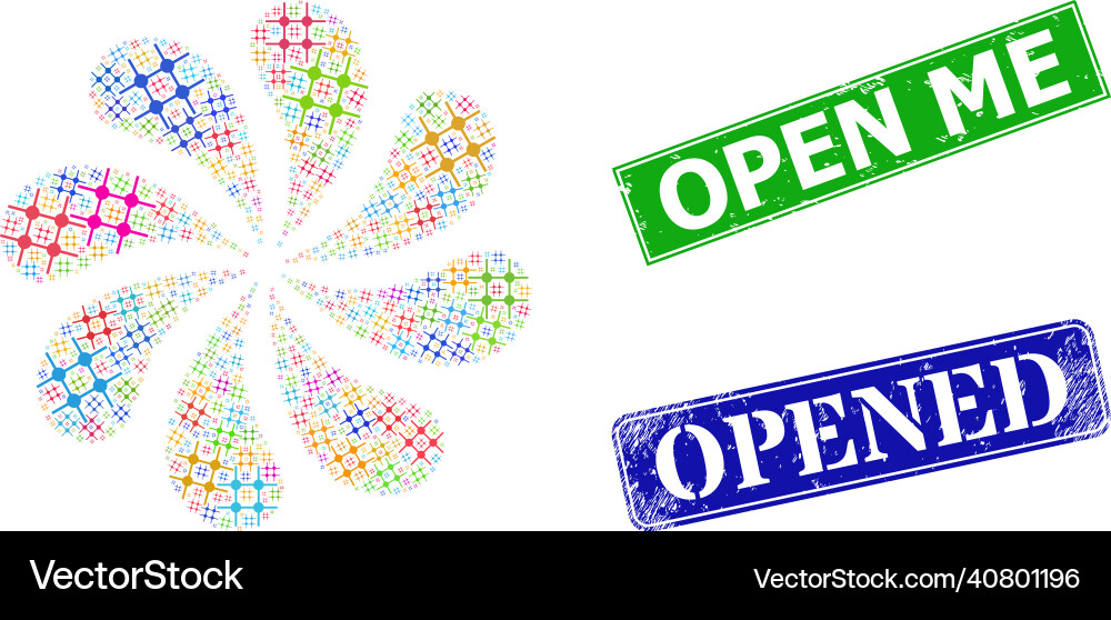 Grunge open me badges and incomplete grid vector image