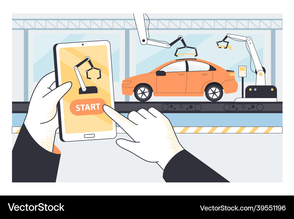 Hand holding phone and using app for remote vector image
