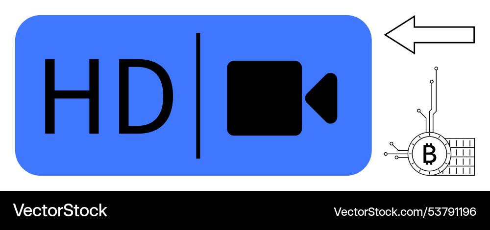 Hd video icon with bitcoin and blockchain Hd video icon with bitcoin and blockchain vector image